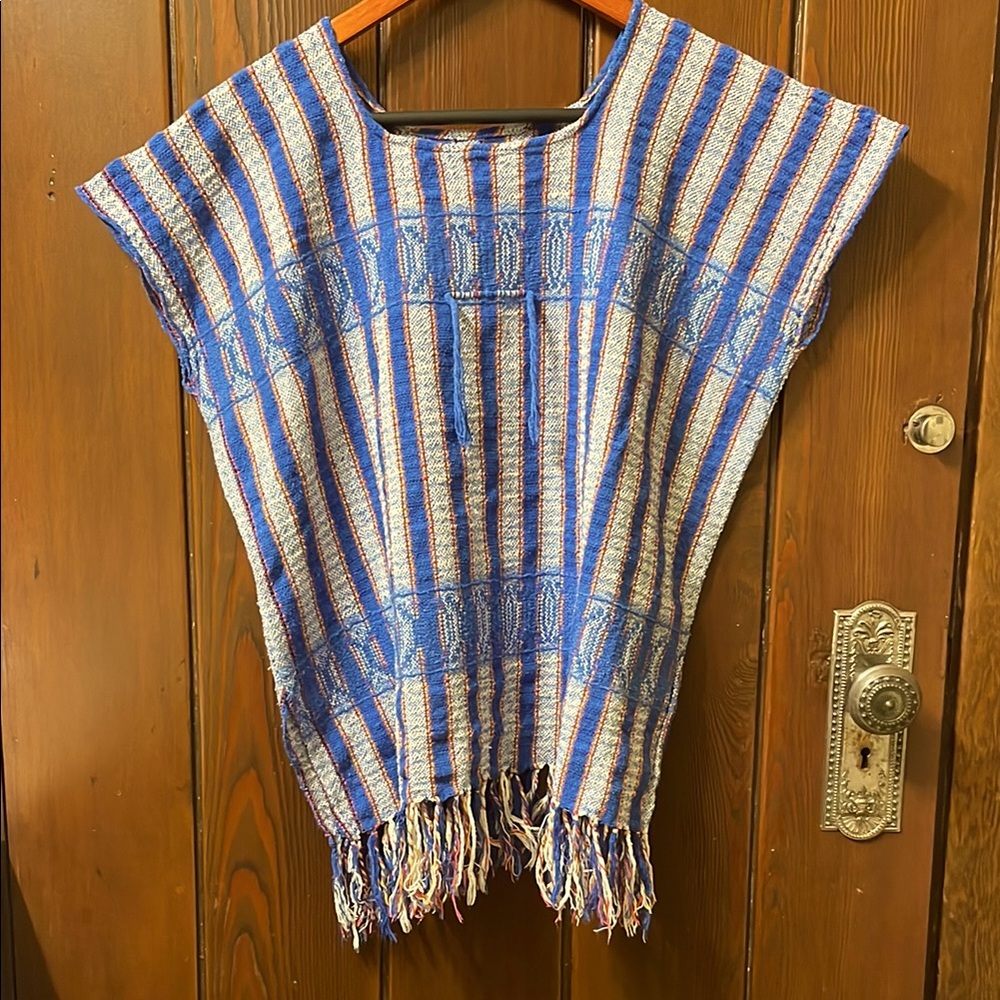 Hand Woven Striped Blue and White Women's Top Cotton OSFM - Picture 1 of 4
